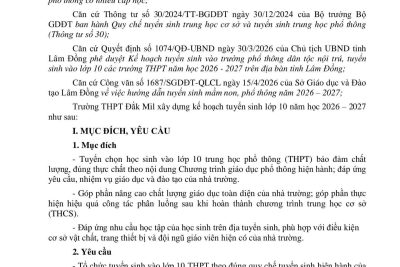 KẾ HOẠCH TUYỂN SINH LỚP 10 NĂM HỌC 2026-2027